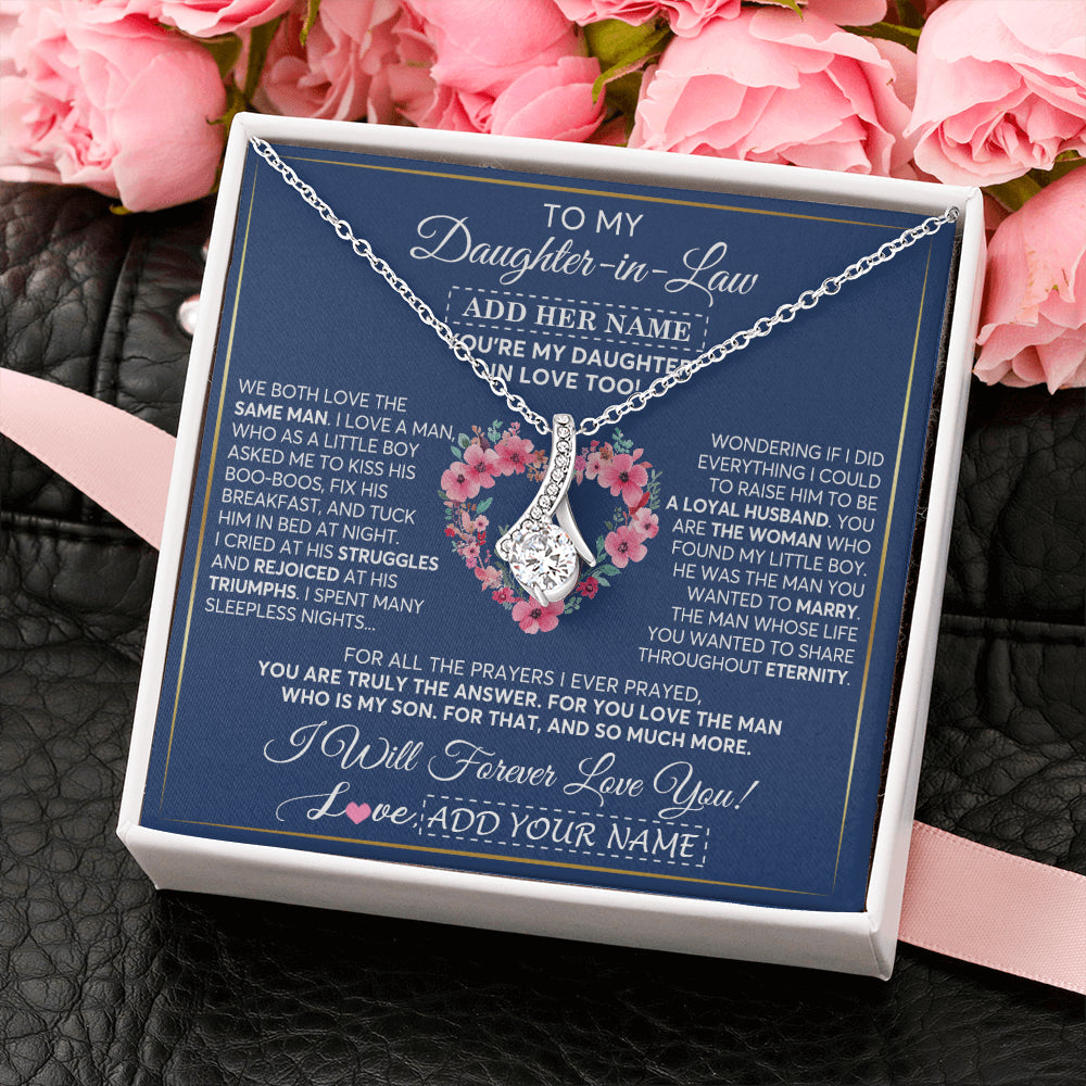 Alluring Beauty Necklace 14K White Gold Finish | 2 | Personalized To My Daughter In Law Gifts Necklace From Mother In Law Bonus Daughter In Law Honor Pendant Jewelry Birthday Customized Gift Box Message Card | teecentury