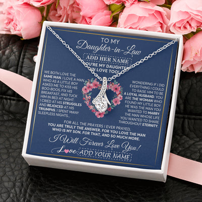 Alluring Beauty Necklace 14K White Gold Finish | 2 | Personalized To My Daughter In Law Gifts Necklace From Mother In Law Bonus Daughter In Law Honor Pendant Jewelry Birthday Customized Gift Box Message Card | teecentury