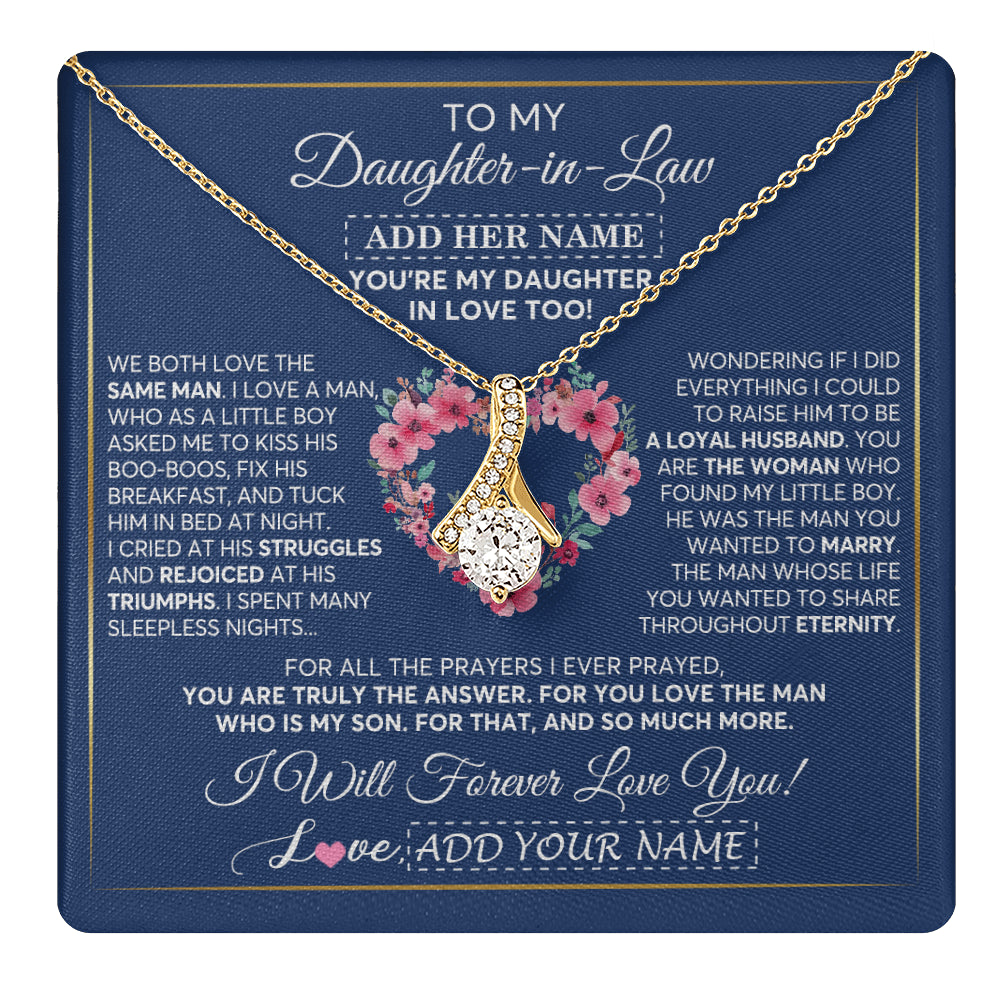 Alluring Beauty Necklace 18K Yellow Gold Finish | 1 | Personalized To My Daughter In Law Gifts Necklace From Mother In Law Bonus Daughter In Law Honor Pendant Jewelry Birthday Customized Gift Box Message Card | teecentury