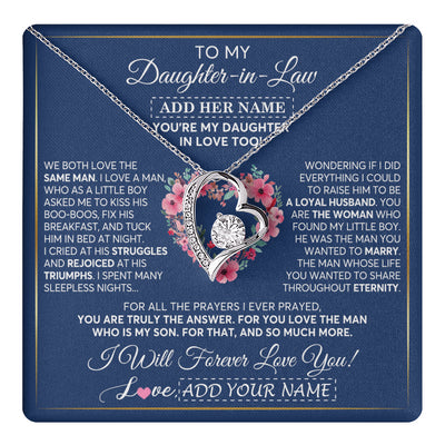 Forever Love Necklace 14K White Gold Finish | 1 | Personalized To My Daughter In Law Gifts Necklace From Mother In Law Bonus Daughter In Law Honor Pendant Jewelry Birthday Customized Gift Box Message Card | teecentury