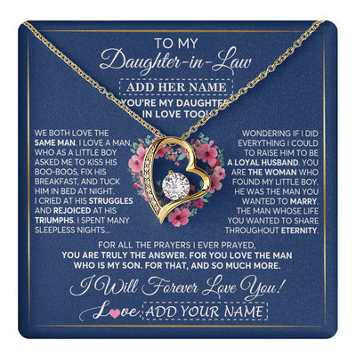 Forever Love Necklace 18K Yellow Gold Finish | 1 | Personalized To My Daughter In Law Gifts Necklace From Mother In Law Bonus Daughter In Law Honor Pendant Jewelry Birthday Customized Gift Box Message Card | teecentury