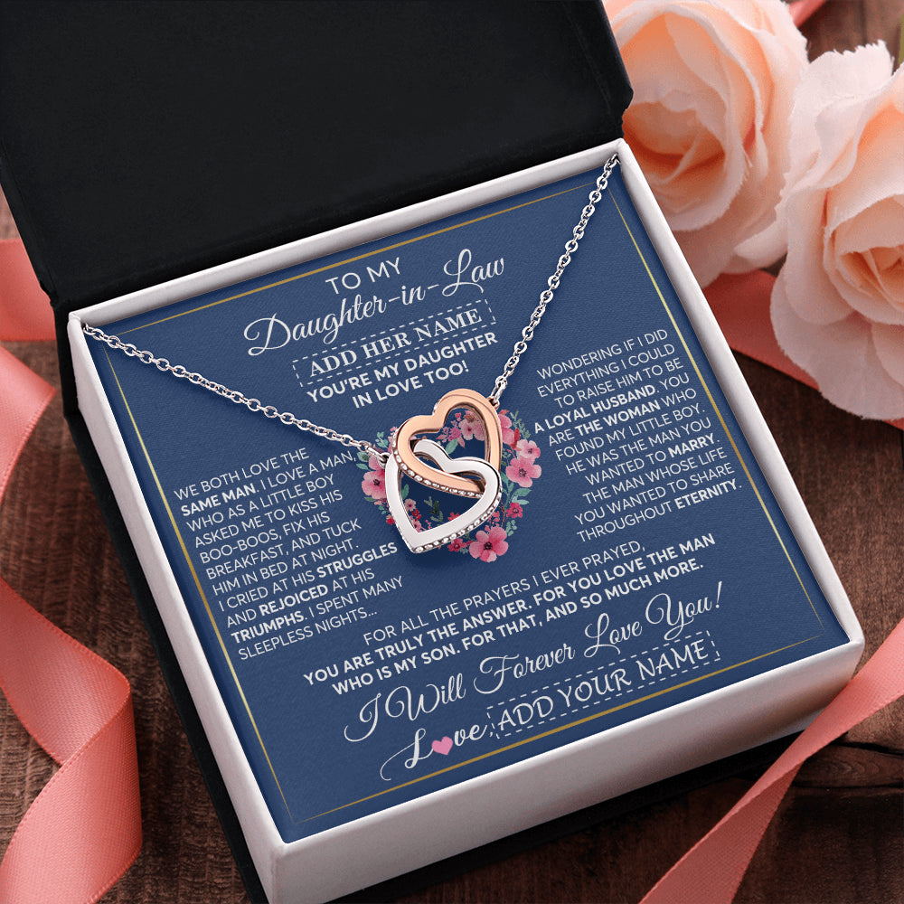Interlocking Hearts Necklace Stainless Steel & Rose Gold Finish | 2 | Personalized To My Daughter In Law Gifts Necklace From Mother In Law Bonus Daughter In Law Honor Pendant Jewelry Birthday Customized Gift Box Message Card | teecentury