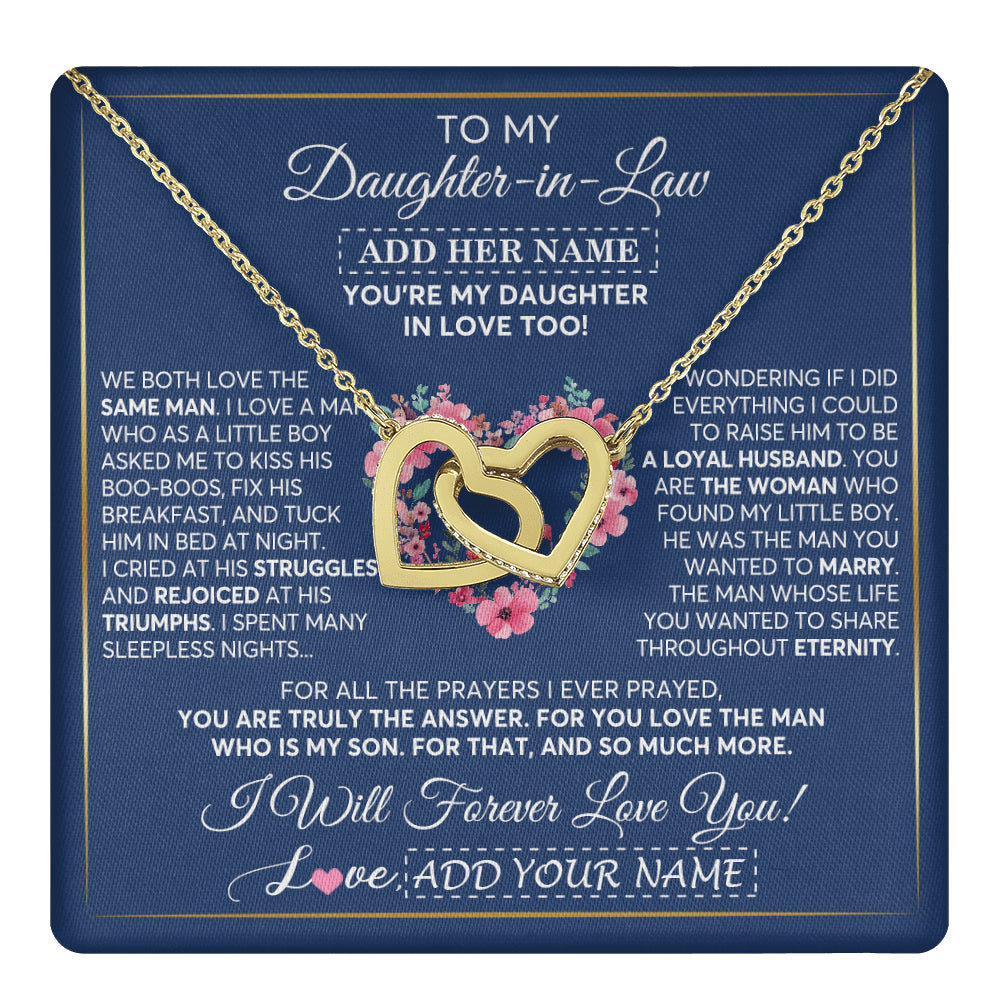 Interlocking Hearts Necklace 18K Yellow Gold Finish | 1 | Personalized To My Daughter In Law Gifts Necklace From Mother In Law Bonus Daughter In Law Honor Pendant Jewelry Birthday Customized Gift Box Message Card | teecentury