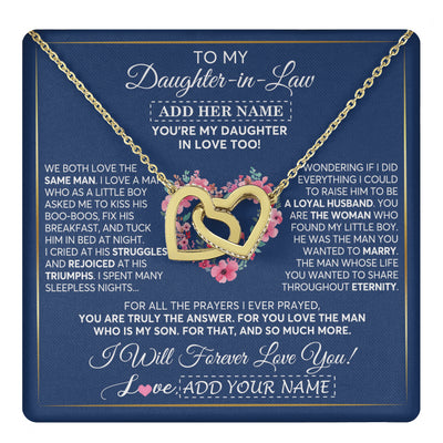 Interlocking Hearts Necklace 18K Yellow Gold Finish | 1 | Personalized To My Daughter In Law Gifts Necklace From Mother In Law Bonus Daughter In Law Honor Pendant Jewelry Birthday Customized Gift Box Message Card | teecentury