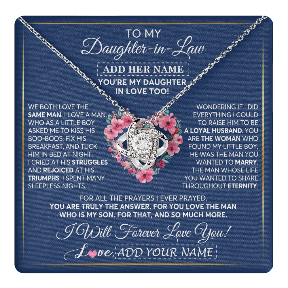 Love Knot Necklace 14K White Gold Finish | 1 | Personalized To My Daughter In Law Gifts Necklace From Mother In Law Bonus Daughter In Law Honor Pendant Jewelry Birthday Customized Gift Box Message Card | teecentury