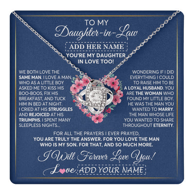 Love Knot Necklace 14K White Gold Finish | 1 | Personalized To My Daughter In Law Gifts Necklace From Mother In Law Bonus Daughter In Law Honor Pendant Jewelry Birthday Customized Gift Box Message Card | teecentury