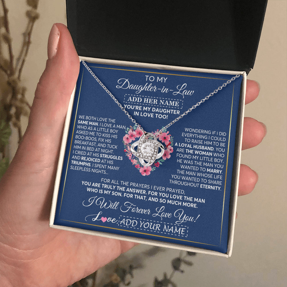 Love Knot Necklace 14K White Gold Finish | 2 | Personalized To My Daughter In Law Gifts Necklace From Mother In Law Bonus Daughter In Law Honor Pendant Jewelry Birthday Customized Gift Box Message Card | teecentury