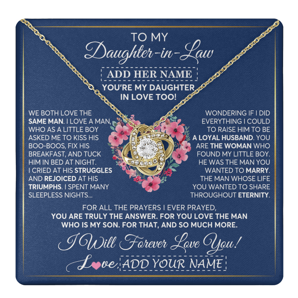 Love Knot Necklace 18K Yellow Gold Finish | 1 | Personalized To My Daughter In Law Gifts Necklace From Mother In Law Bonus Daughter In Law Honor Pendant Jewelry Birthday Customized Gift Box Message Card | teecentury