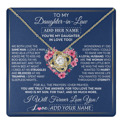 Love Knot Necklace 18K Yellow Gold Finish | 1 | Personalized To My Daughter In Law Gifts Necklace From Mother In Law Bonus Daughter In Law Honor Pendant Jewelry Birthday Customized Gift Box Message Card | teecentury