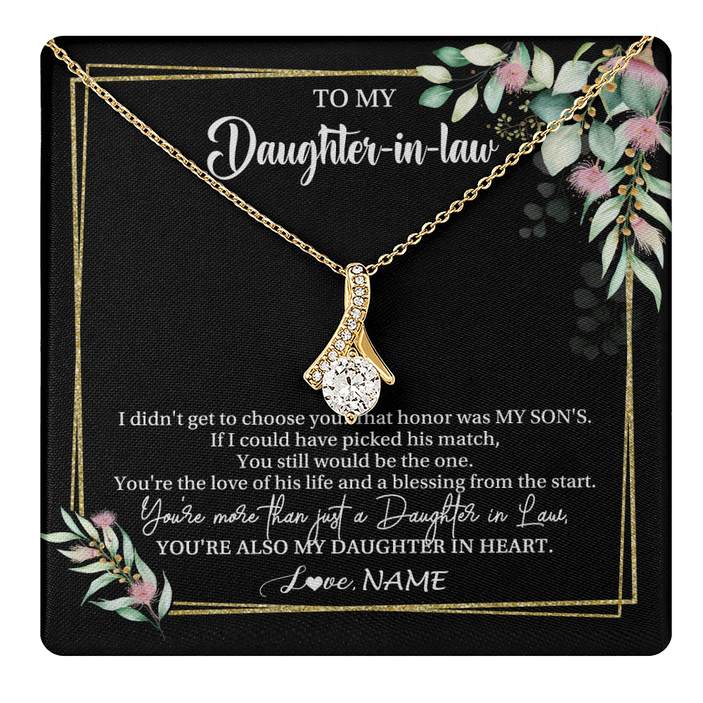 Alluring Beauty Necklace 18K Yellow Gold Finish | 1 | Personalized To My Daughter In Law Necklace Gift From Mother In Law Honor Pendant Jewelry Daughter In Law Birthday Christmas Customized Gift Box Message Card | teecentury