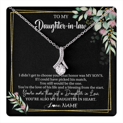 Alluring Beauty Necklace 14K White Gold Finish | 1 | Personalized To My Daughter In Law Necklace Gift From Mother In Law Honor Pendant Jewelry Daughter In Law Birthday Christmas Customized Gift Box Message Card | teecentury