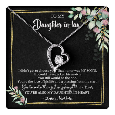 Forever Love Necklace 14K White Gold Finish | 1 | Personalized To My Daughter In Law Necklace Gift From Mother In Law Honor Pendant Jewelry Daughter In Law Birthday Christmas Customized Gift Box Message Card | teecentury