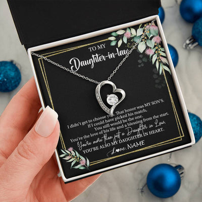 Forever Love Necklace 14K White Gold Finish | 2 | Personalized To My Daughter In Law Necklace Gift From Mother In Law Honor Pendant Jewelry Daughter In Law Birthday Christmas Customized Gift Box Message Card | teecentury