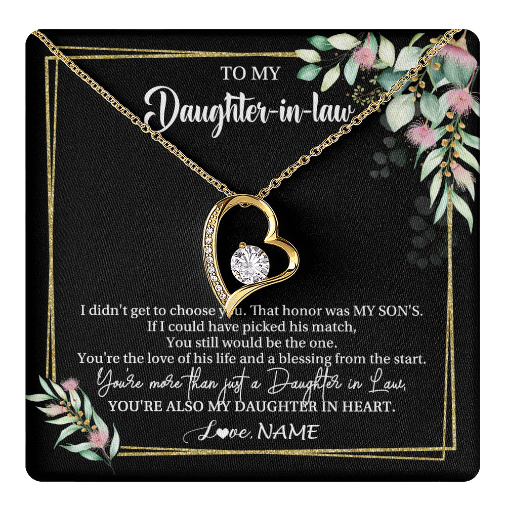 Forever Love Necklace 18K Yellow Gold Finish | 1 | Personalized To My Daughter In Law Necklace Gift From Mother In Law Honor Pendant Jewelry Daughter In Law Birthday Christmas Customized Gift Box Message Card | teecentury