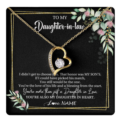Forever Love Necklace 18K Yellow Gold Finish | 1 | Personalized To My Daughter In Law Necklace Gift From Mother In Law Honor Pendant Jewelry Daughter In Law Birthday Christmas Customized Gift Box Message Card | teecentury