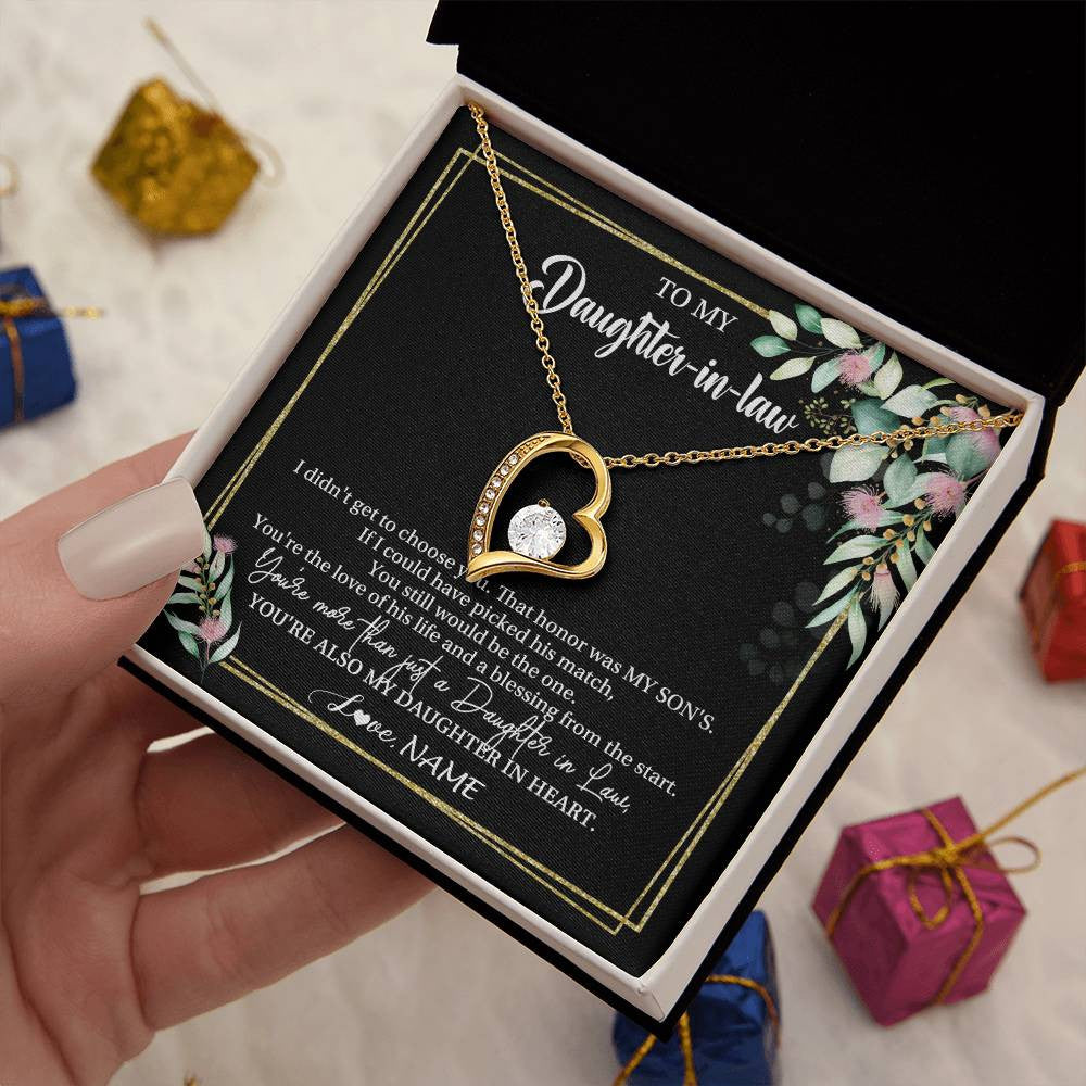 Forever Love Necklace 18K Yellow Gold Finish | 2 | Personalized To My Daughter In Law Necklace Gift From Mother In Law Honor Pendant Jewelry Daughter In Law Birthday Christmas Customized Gift Box Message Card | teecentury