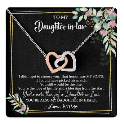 Interlocking Hearts Necklace Stainless Steel & Rose Gold Finish | 1 | Personalized To My Daughter In Law Necklace Gift From Mother In Law Honor Pendant Jewelry Daughter In Law Birthday Christmas Customized Gift Box Message Card | teecentury