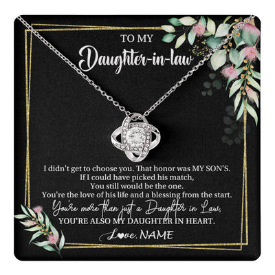 Love Knot Necklace 14K White Gold Finish | 1 | Personalized To My Daughter In Law Necklace Gift From Mother In Law Honor Pendant Jewelry Daughter In Law Birthday Christmas Customized Gift Box Message Card | teecentury