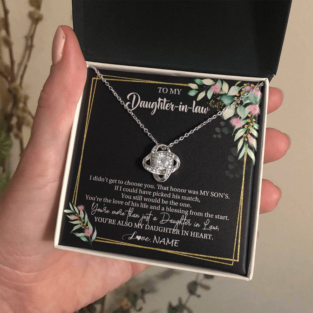 Love Knot Necklace 14K White Gold Finish | 2 | Personalized To My Daughter In Law Necklace Gift From Mother In Law Honor Pendant Jewelry Daughter In Law Birthday Christmas Customized Gift Box Message Card | teecentury