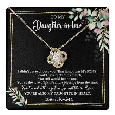 Love Knot Necklace 18K Yellow Gold Finish | 1 | Personalized To My Daughter In Law Necklace Gift From Mother In Law Honor Pendant Jewelry Daughter In Law Birthday Christmas Customized Gift Box Message Card | teecentury