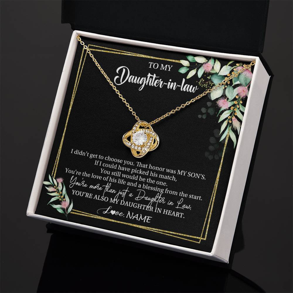 Love Knot Necklace 18K Yellow Gold Finish | 2 | Personalized To My Daughter In Law Necklace Gift From Mother In Law Honor Pendant Jewelry Daughter In Law Birthday Christmas Customized Gift Box Message Card | teecentury