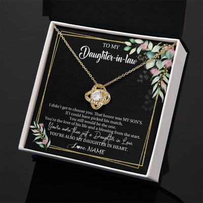 Love Knot Necklace 18K Yellow Gold Finish | 2 | Personalized To My Daughter In Law Necklace Gift From Mother In Law Honor Pendant Jewelry Daughter In Law Birthday Christmas Customized Gift Box Message Card | teecentury