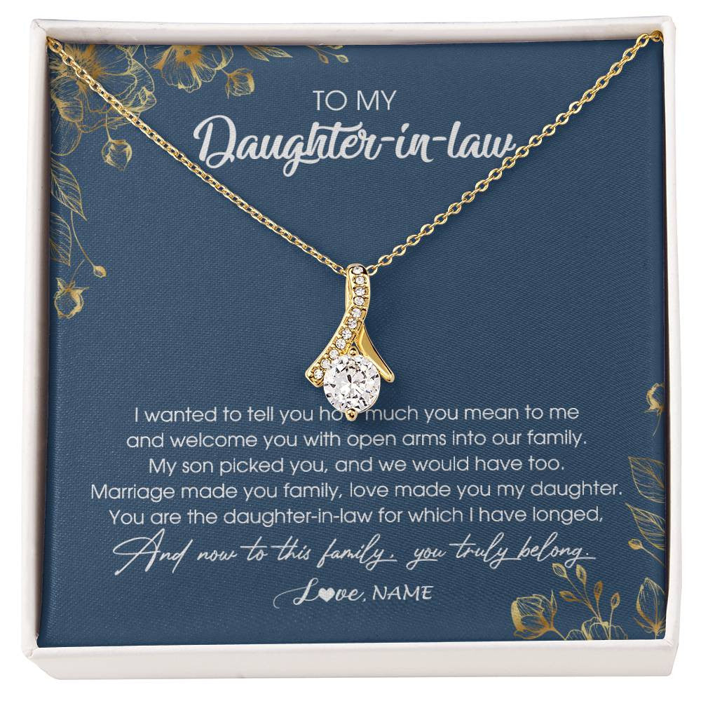 Alluring Beauty Necklace 18K Yellow Gold Finish | Personalized To My Daughter In Law Necklace Welcome Into Our Family Daughter In Law Her Wedding Day Jewelry Birthday Christmas Customized Gift Box Message Card | teecentury
