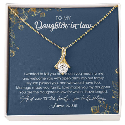 Alluring Beauty Necklace 18K Yellow Gold Finish | Personalized To My Daughter In Law Necklace Welcome Into Our Family Daughter In Law Her Wedding Day Jewelry Birthday Christmas Customized Gift Box Message Card | teecentury