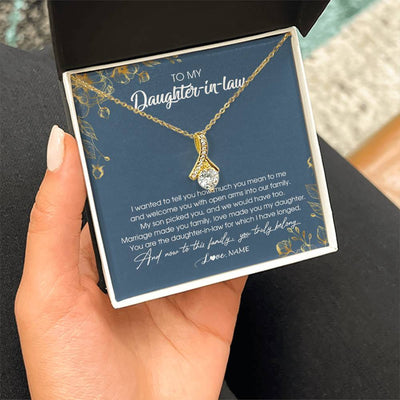 Alluring Beauty Necklace 18K Yellow Gold Finish | Personalized To My Daughter In Law Necklace Welcome Into Our Family Daughter In Law Her Wedding Day Jewelry Birthday Christmas Customized Gift Box Message Card | teecentury