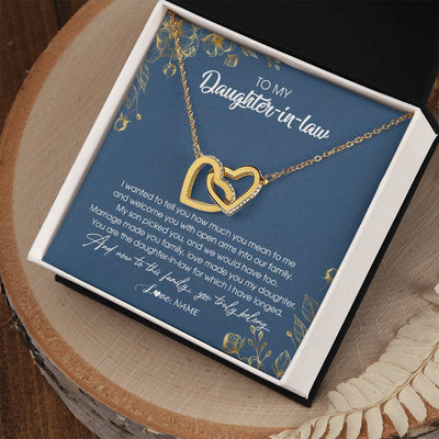 Interlocking Hearts Necklace 18K Yellow Gold Finish | Personalized To My Daughter In Law Necklace Welcome Into Our Family Daughter In Law Her Wedding Day Jewelry Birthday Christmas Customized Gift Box Message Card | teecentury