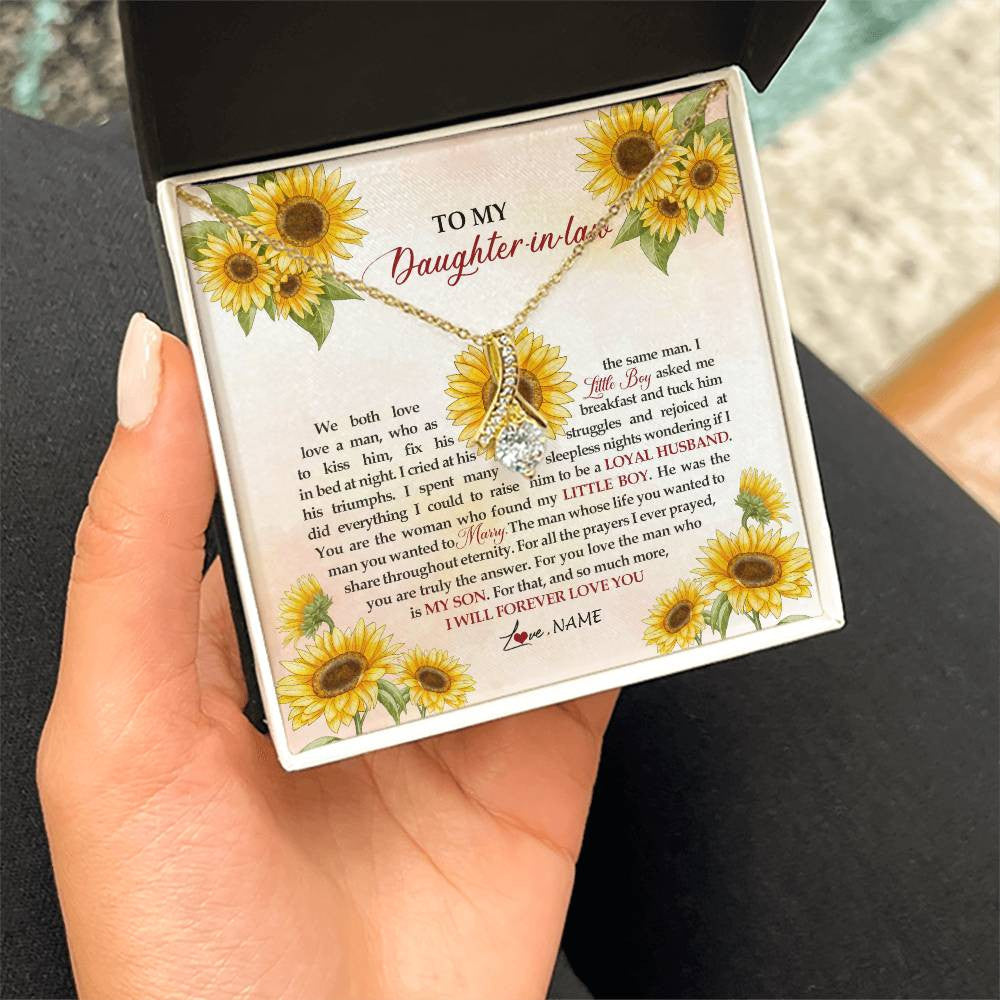 Alluring Beauty Necklace 18K Yellow Gold Finish | Personalized To My Daughter In Law Necklace from Mother In Law I Will Forever Love You Daughter In Law Jewelry Birthday Wedding Day Customized Message Card | teecentury