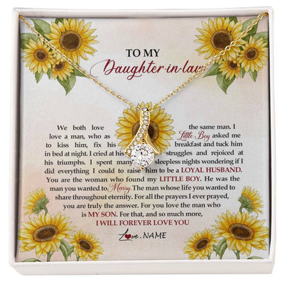Alluring Beauty Necklace 18K Yellow Gold Finish | Personalized To My Daughter In Law Necklace from Mother In Law I Will Forever Love You Daughter In Law Jewelry Birthday Wedding Day Customized Message Card | teecentury
