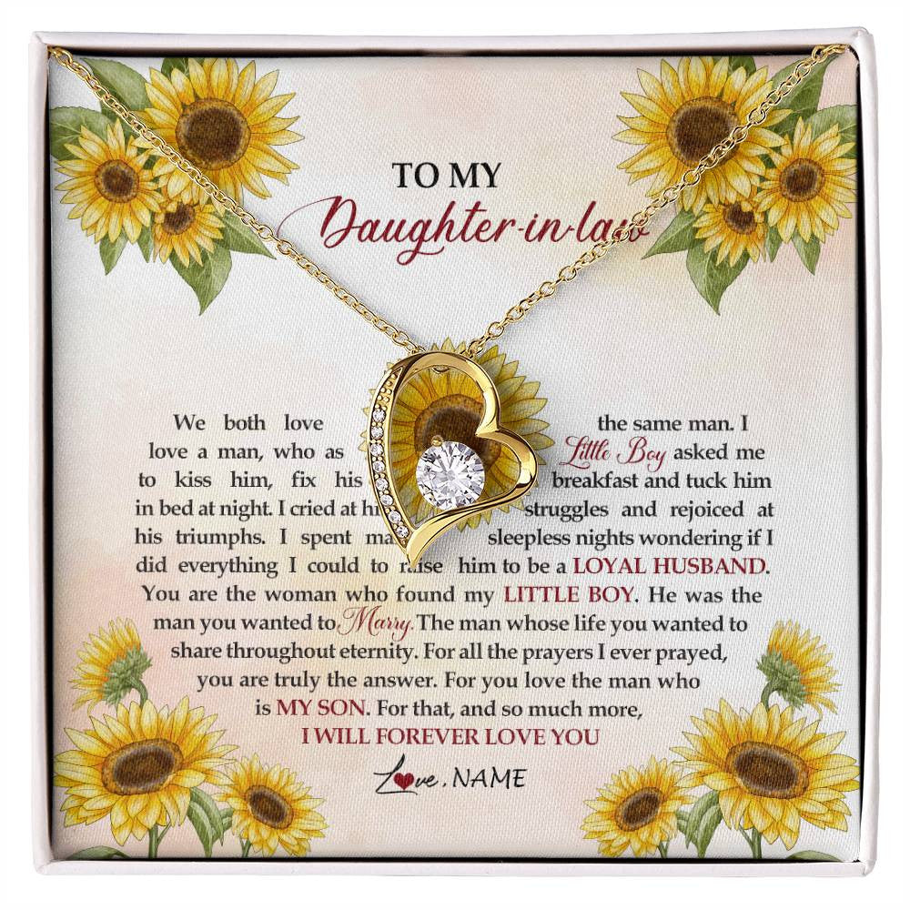 Forever Love Necklace 18K Yellow Gold Finish | Personalized To My Daughter In Law Necklace from Mother In Law I Will Forever Love You Daughter In Law Jewelry Birthday Wedding Day Customized Message Card | teecentury