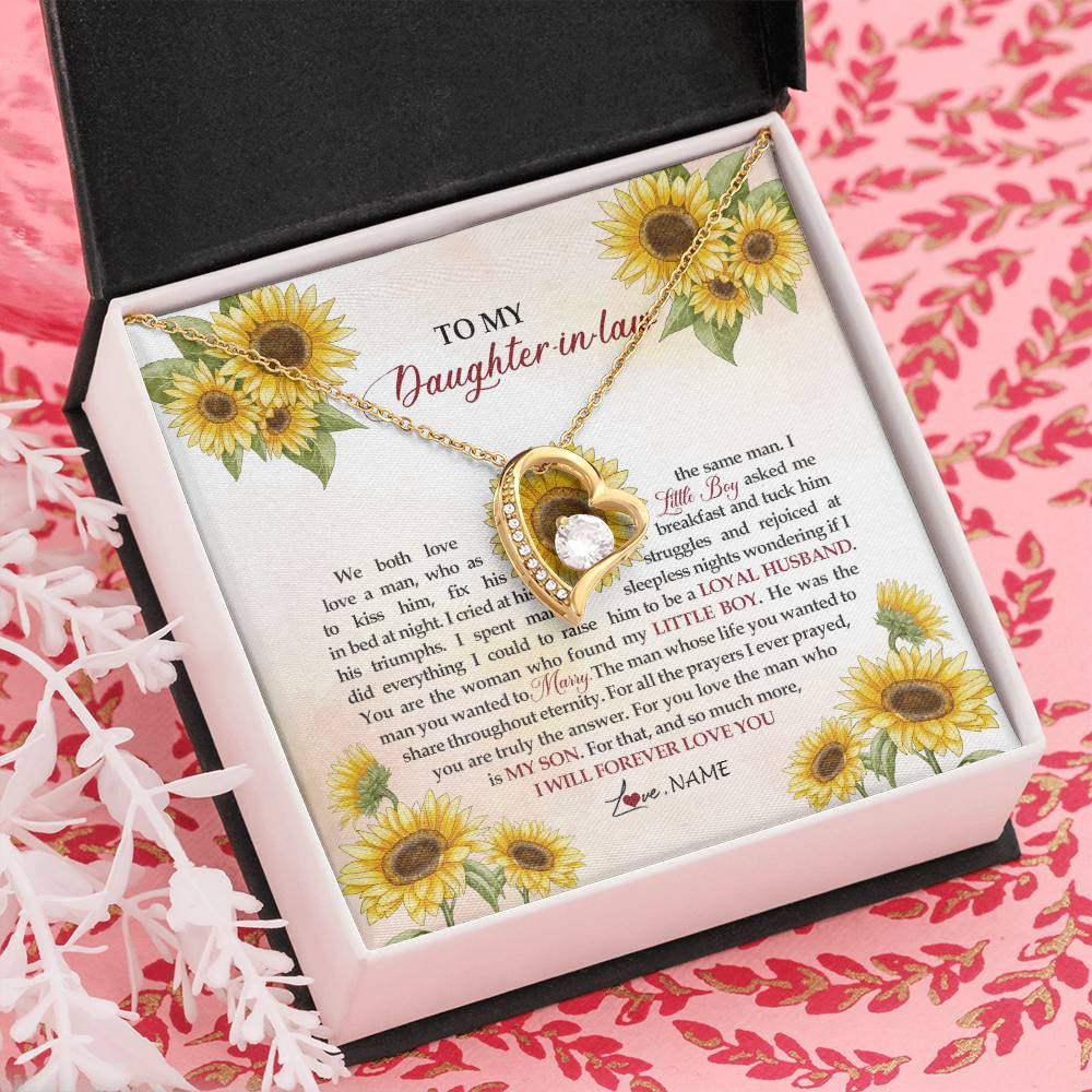Forever Love Necklace 18K Yellow Gold Finish | Personalized To My Daughter In Law Necklace from Mother In Law I Will Forever Love You Daughter In Law Jewelry Birthday Wedding Day Customized Message Card | teecentury