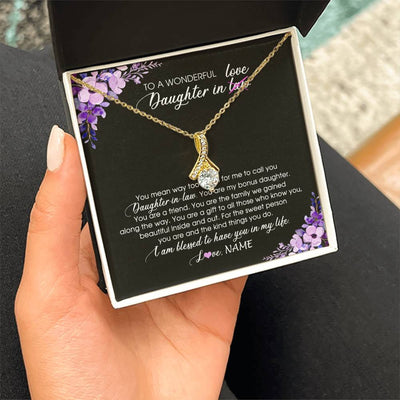 Alluring Beauty Necklace 18K Yellow Gold Finish | Personalized To My Daughter In Law Necklace from Mother In Law You Are My Bonus Daughter Jewelry Birthday Wedding Day Christmas Customized Message Card | teecentury