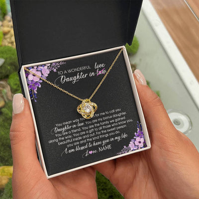 Love Knot Necklace 18K Yellow Gold Finish | Personalized To My Daughter In Law Necklace from Mother In Law You Are My Bonus Daughter Jewelry Birthday Wedding Day Christmas Customized Message Card | teecentury