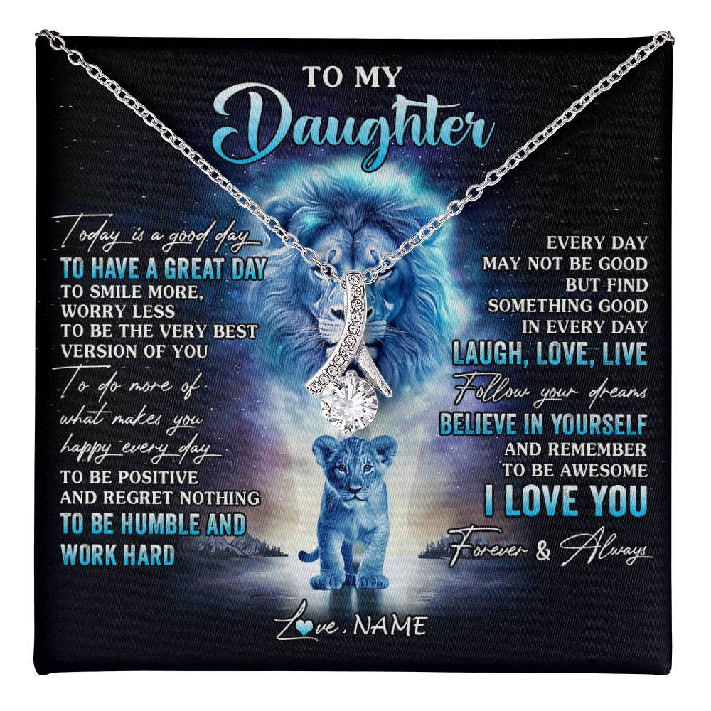 Alluring Beauty Necklace 14K White Gold Finish | 1 | Personalized To My Daughter Lion Necklace From Dad Father Every Day Laugh Love Live Daughter Birthday Graduation Christmas Customized Gift Box Message Card | teecentury