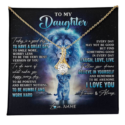 Alluring Beauty Necklace 18K Yellow Gold Finish | 1 | Personalized To My Daughter Lion Necklace From Dad Father Every Day Laugh Love Live Daughter Birthday Graduation Christmas Customized Gift Box Message Card | teecentury