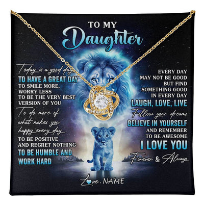Love Knot Necklace 18K Yellow Gold Finish | 1 | Personalized To My Daughter Lion Necklace From Dad Father Every Day Laugh Love Live Daughter Birthday Graduation Christmas Customized Gift Box Message Card | teecentury