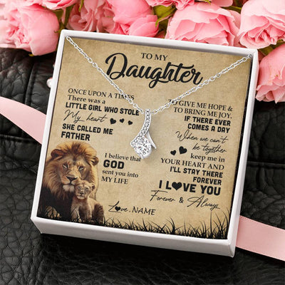 Alluring Beauty Necklace | Personalized To My Daughter Lion Necklace From Dad Father I'll Stay There Forever Daughter Birthday Graduation Christmas Customized Gift Box Message Card | teecentury