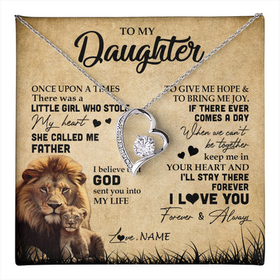 Forever Love Necklace 14K White Gold Finish | 1 | Personalized To My Daughter Lion Necklace From Dad Father I'll Stay There Forever Daughter Birthday Graduation Christmas Customized Gift Box Message Card | teecentury