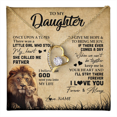 Forever Love Necklace 18K Yellow Gold Finish | 1 | Personalized To My Daughter Lion Necklace From Dad Father I'll Stay There Forever Daughter Birthday Graduation Christmas Customized Gift Box Message Card | teecentury