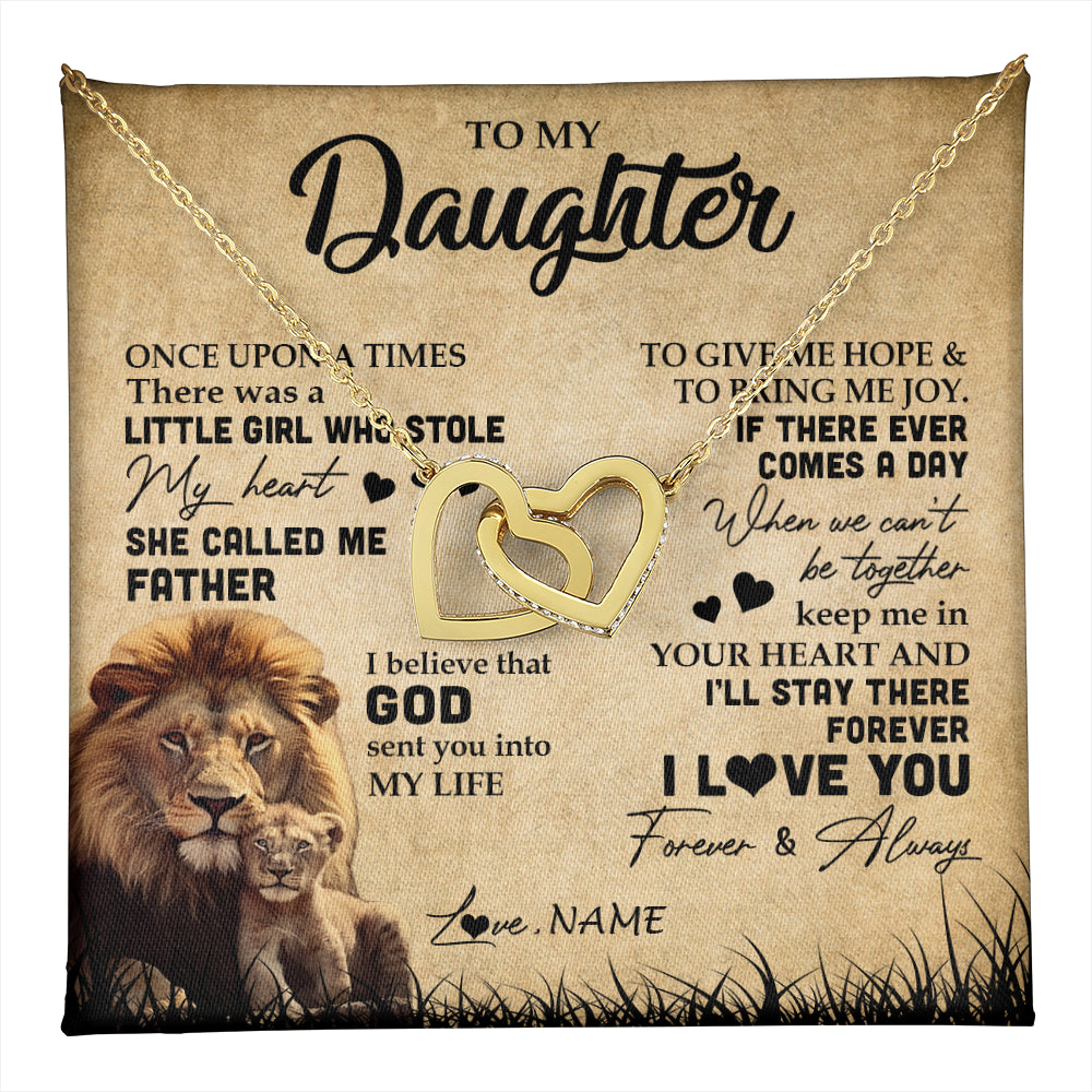 Interlocking Hearts Necklace 18K Yellow Gold Finish | 1 | Personalized To My Daughter Lion Necklace From Dad Father I'll Stay There Forever Daughter Birthday Graduation Christmas Customized Gift Box Message Card | teecentury