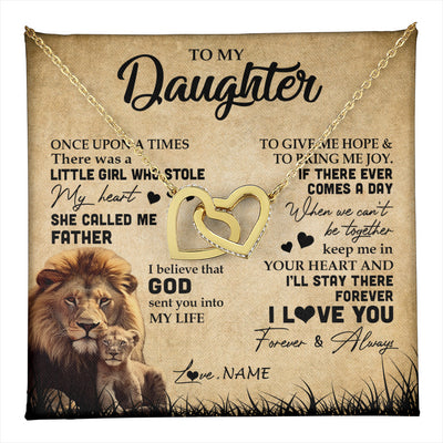 Interlocking Hearts Necklace 18K Yellow Gold Finish | 1 | Personalized To My Daughter Lion Necklace From Dad Father I'll Stay There Forever Daughter Birthday Graduation Christmas Customized Gift Box Message Card | teecentury