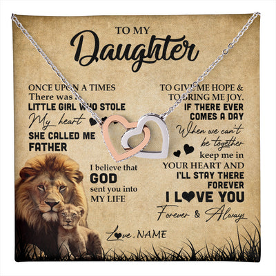 Interlocking Hearts Necklace Stainless Steel & Rose Gold Finish | 1 | Personalized To My Daughter Lion Necklace From Dad Father I'll Stay There Forever Daughter Birthday Graduation Christmas Customized Gift Box Message Card | teecentury