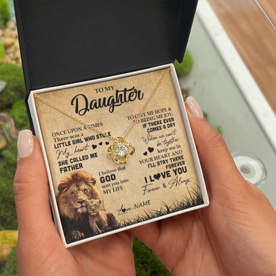 Love Knot Necklace 18K Yellow Gold Finish | Personalized To My Daughter Lion Necklace From Dad Father I'll Stay There Forever Daughter Birthday Graduation Christmas Customized Gift Box Message Card | teecentury