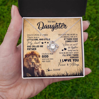 Love Knot Necklace | Personalized To My Daughter Lion Necklace From Dad Father I'll Stay There Forever Daughter Birthday Graduation Christmas Customized Gift Box Message Card | teecentury