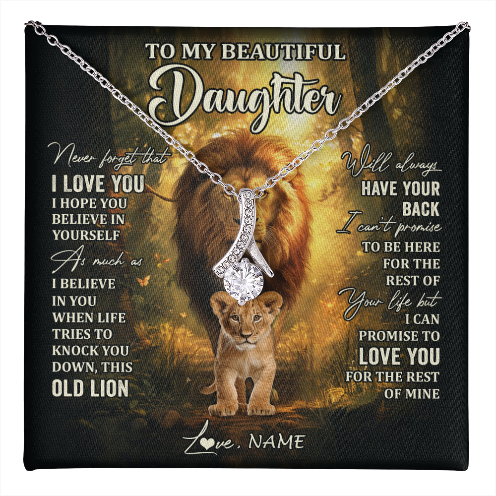 Alluring Beauty Necklace 14K White Gold Finish | 1 | Personalized To My Daughter Lion Necklace From Dad Father Never Forget That I Love You Daughter Birthday Graduation Christmas Customized Gift Box Message Card | teecentury