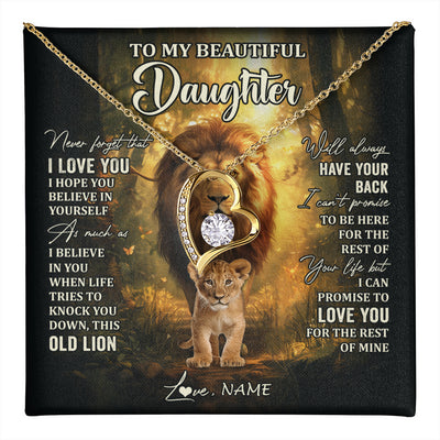 Forever Love Necklace 18K Yellow Gold Finish | 1 | Personalized To My Daughter Lion Necklace From Dad Father Never Forget That I Love You Daughter Birthday Graduation Christmas Customized Gift Box Message Card | teecentury