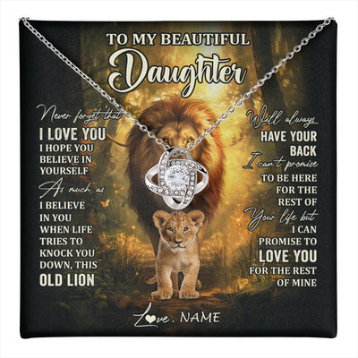 Love Knot Necklace 14K White Gold Finish | 1 | Personalized To My Daughter Lion Necklace From Dad Father Never Forget That I Love You Daughter Birthday Graduation Christmas Customized Gift Box Message Card | teecentury
